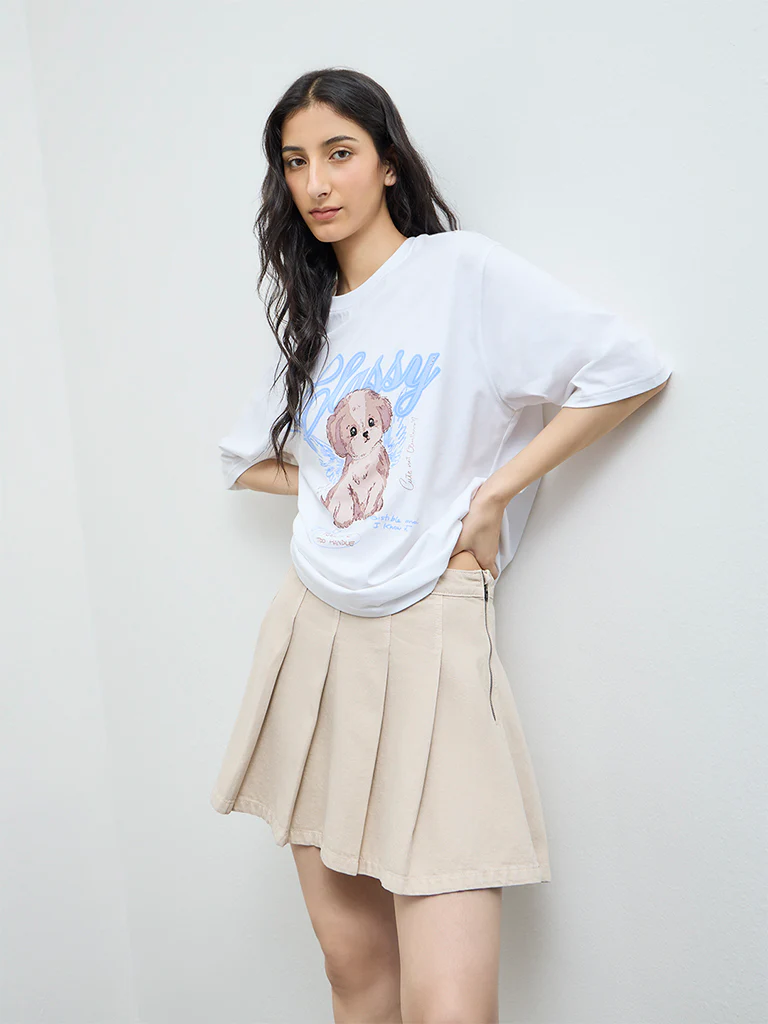 Nuon White Graphic Cotton T-Shirt
