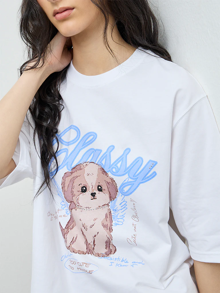 Nuon White Graphic Cotton T-Shirt - Image 3