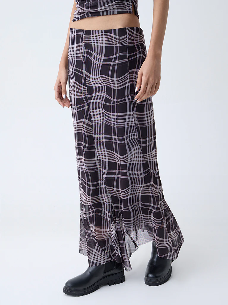 Nuon Charcoal Checkered High-Rise Skirt - Image 2