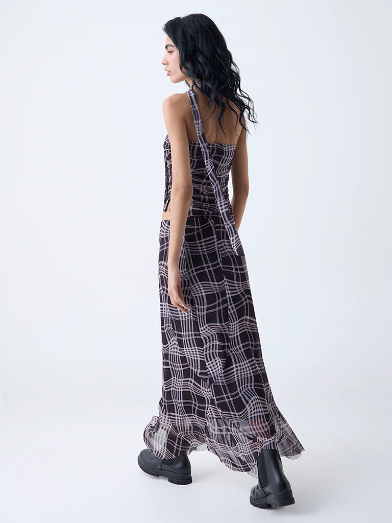 Nuon Charcoal Checkered High-Rise Skirt - Image 4