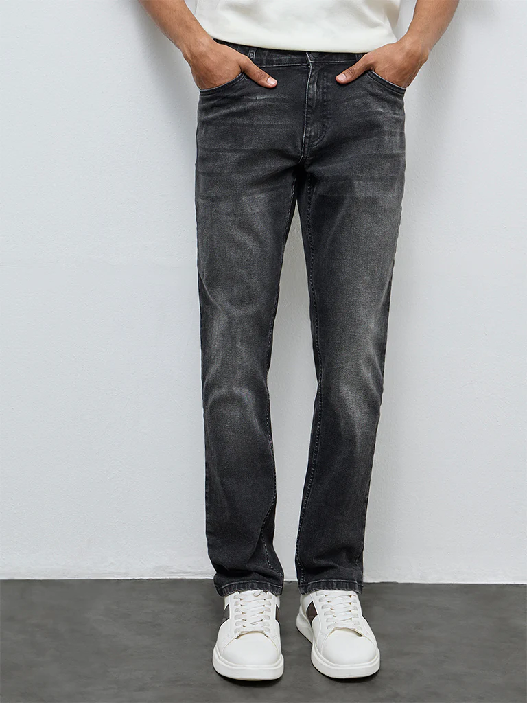 Nuon Black Faded Hendrix Slim-Fit Mid-Rise Denim Jeans - Image 2