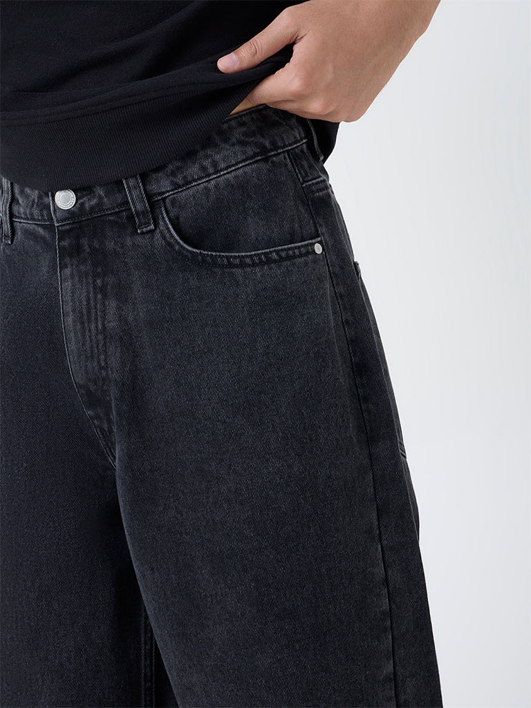 Nuon Charcoal Faded Relaxed-Fit Mid-Rise Jeans - Image 3