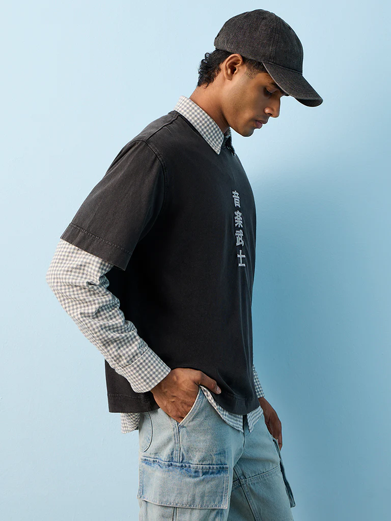 Nuon Charcoal Graphic Printed Relaxed-Fit Cotton T-Shirt