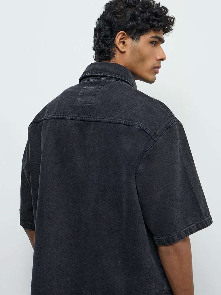 Nuon Charcoal Relaxed-Fit Denim Shirt - Image 5