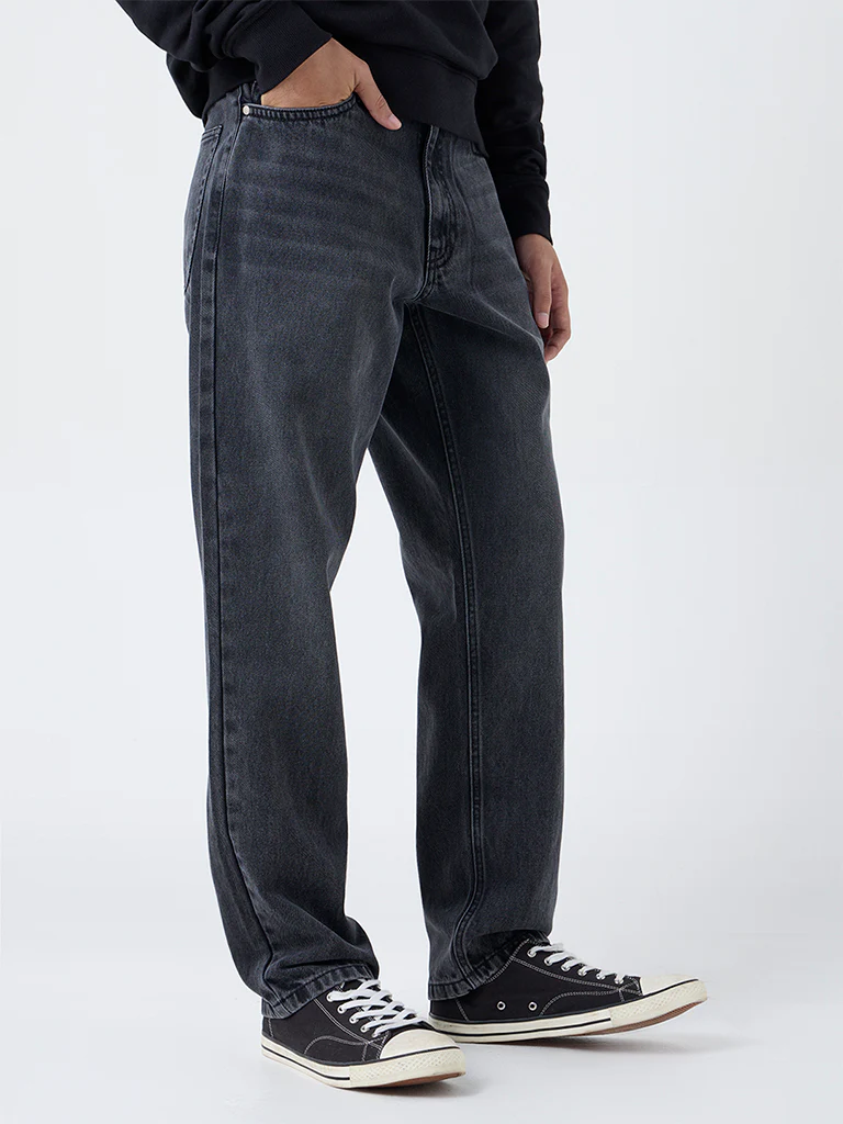 Nuon Charcoal Washed Relaxed-Fit Mid-Rise Jeans - Image 3