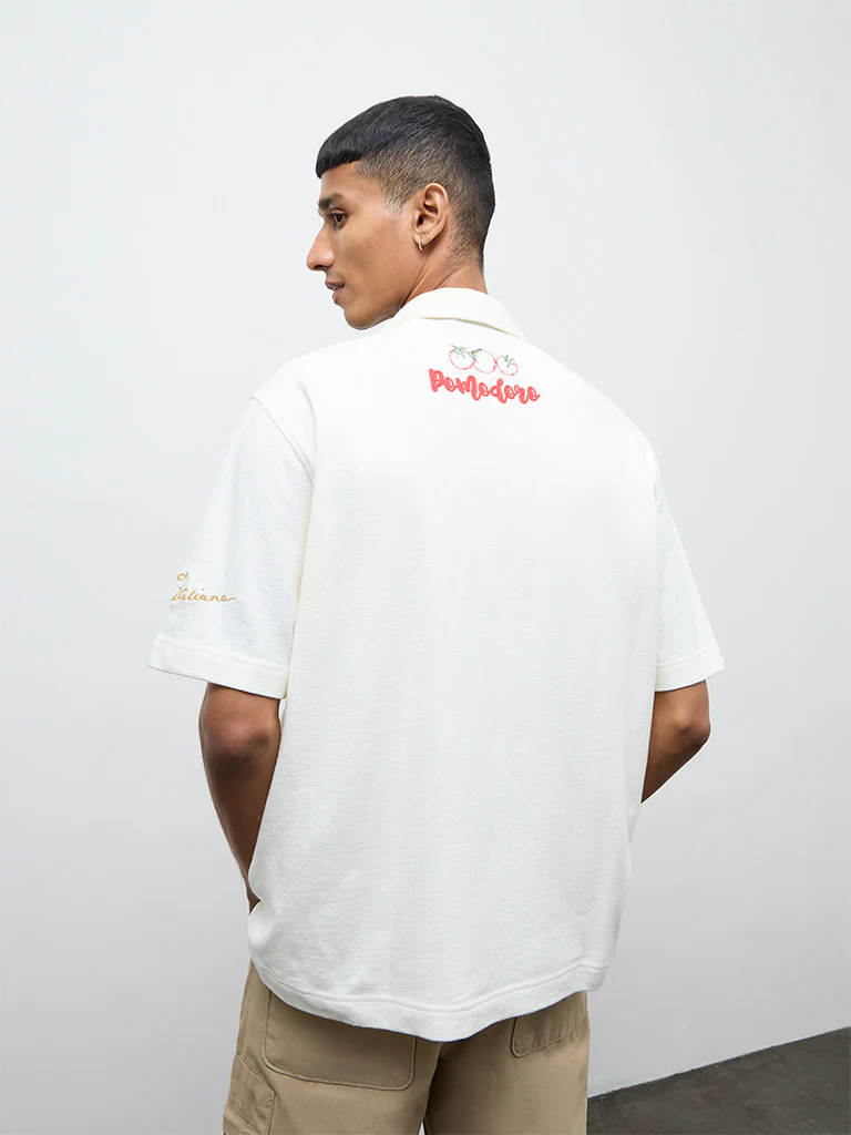 Nuon Cream Embroidered Relaxed-Fit Cotton Shirt - Image 4