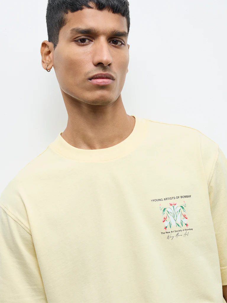 Nuon Cream Floral Printed Relaxed-Fit Cotton T-Shirt - Image 3
