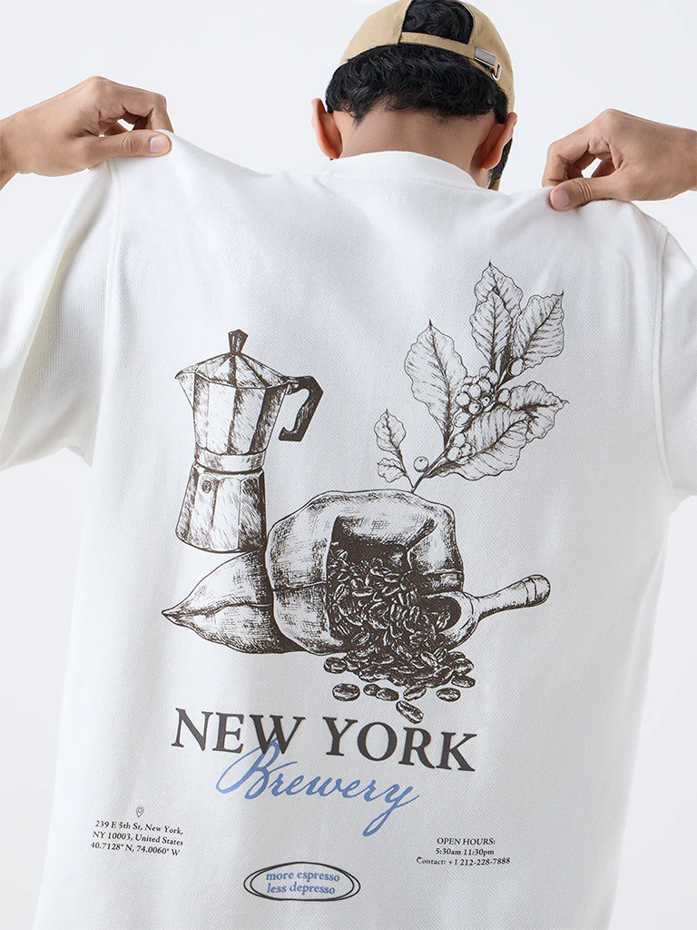 Nuon Cream Graphic Printed Relaxed-Fit Cotton T-Shirt - Image 3