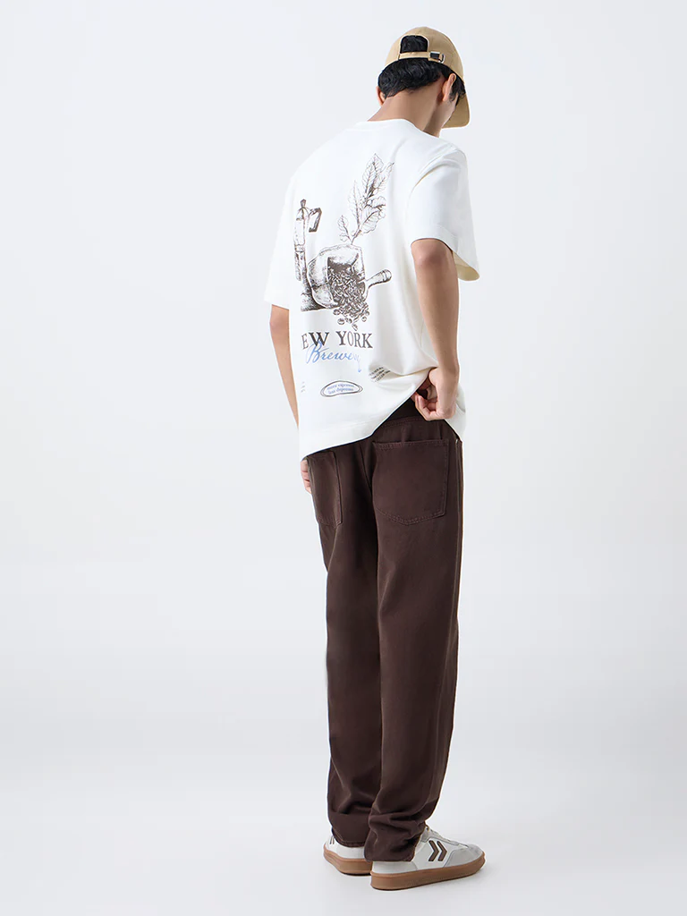 Nuon Cream Graphic Printed Relaxed-Fit Cotton T-Shirt - Image 4