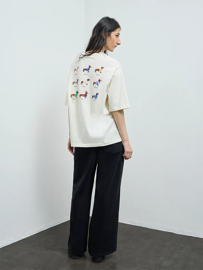 Nuon Cream Printed Cotton T-Shirt - Image 4