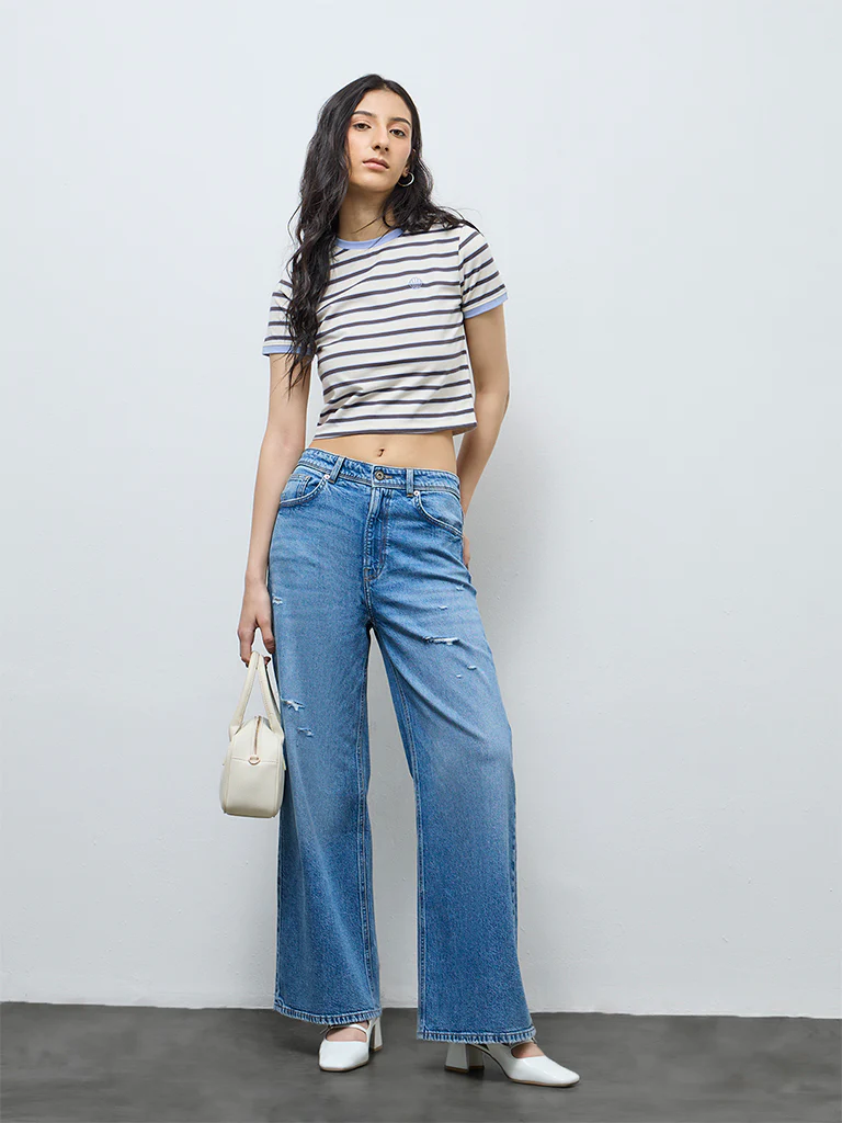 Nuon Cream Striped Cotton-Blend T-Shirt
