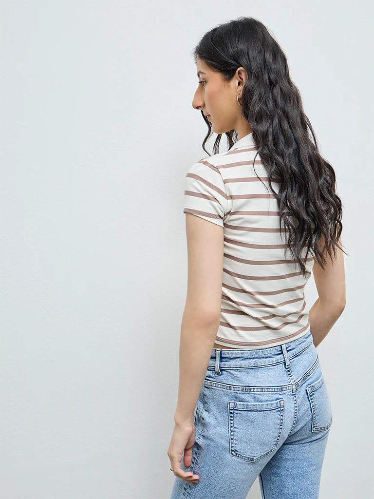 Nuon Cream Striped Cotton-Blend T-Shirt - Image 4