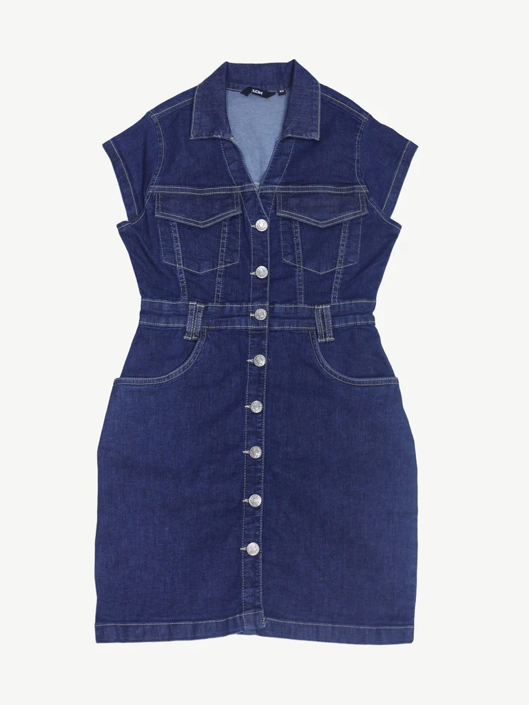 Nuon Dark Blue A-Line Denim Dress - Image 5