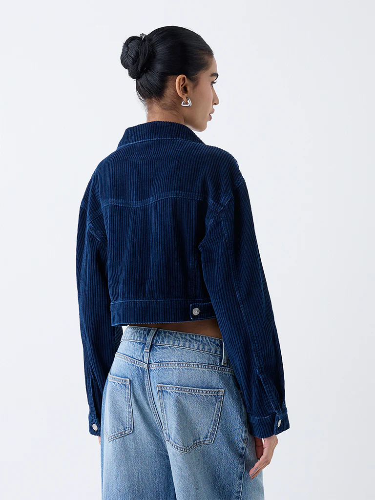 Nuon Dark Blue Corduroy Cotton Jacket - Image 4