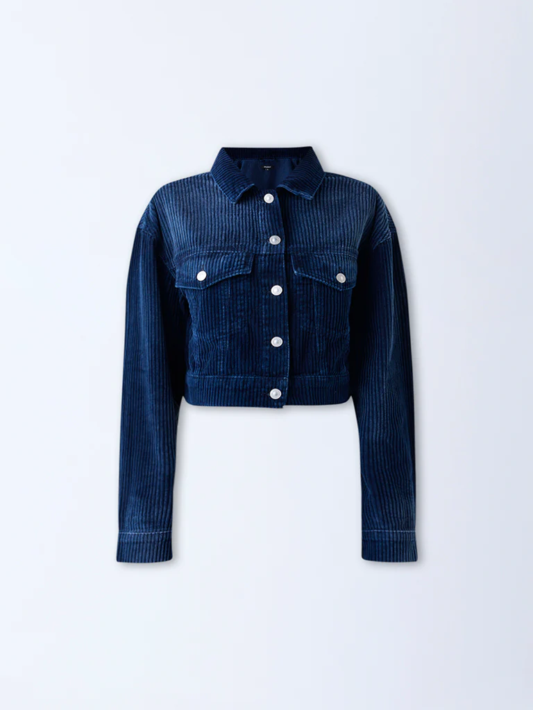 Nuon Dark Blue Corduroy Cotton Jacket - Image 5