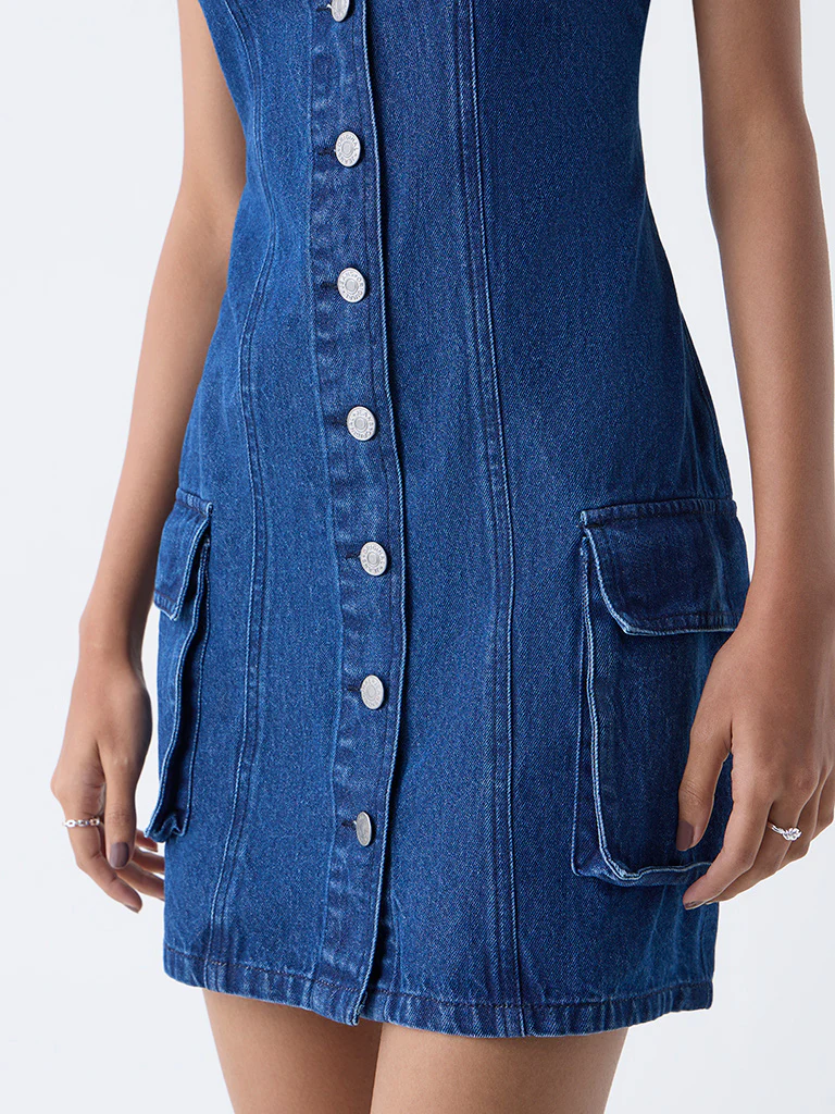 Nuon Dark Blue Denim Bodycon Dress - Image 3