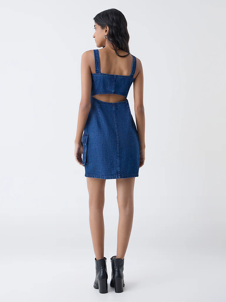 Nuon Dark Blue Denim Bodycon Dress - Image 4