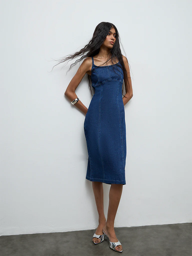 Nuon Dark Blue Denim Bodycon Dress