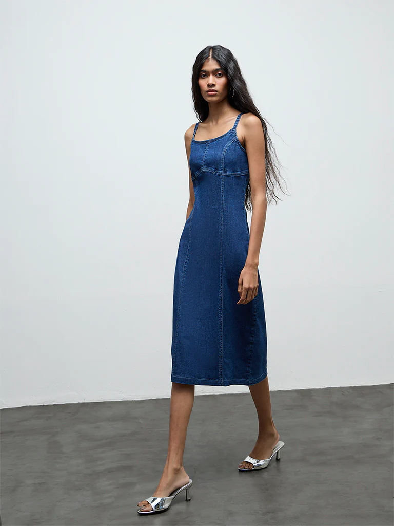 Nuon Dark Blue Denim Bodycon Dress - Image 2