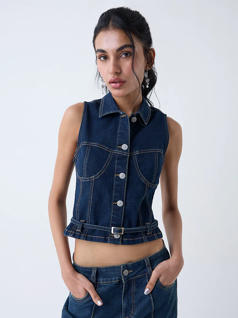 Nuon Dark Blue Denim Jacket with Belt