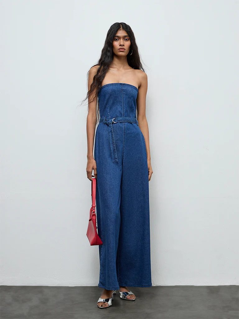 Nuon Dark Blue Denim Jumpsuit with Belt