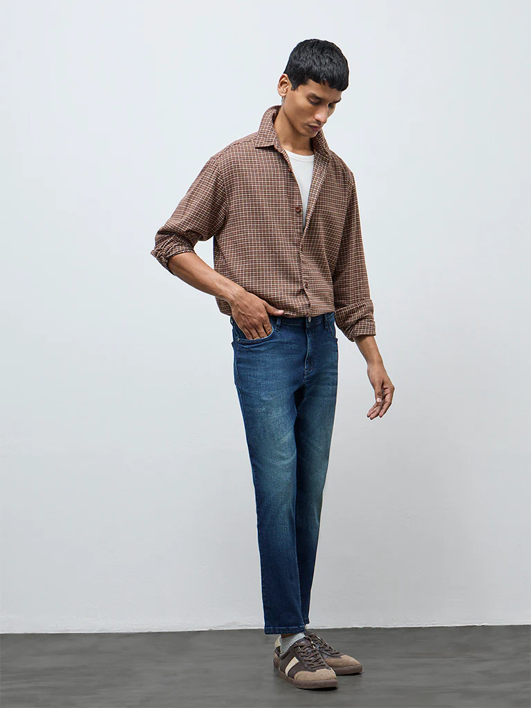 Nuon Dark Blue Faded Slim-Fit Mid-Rise Jeans