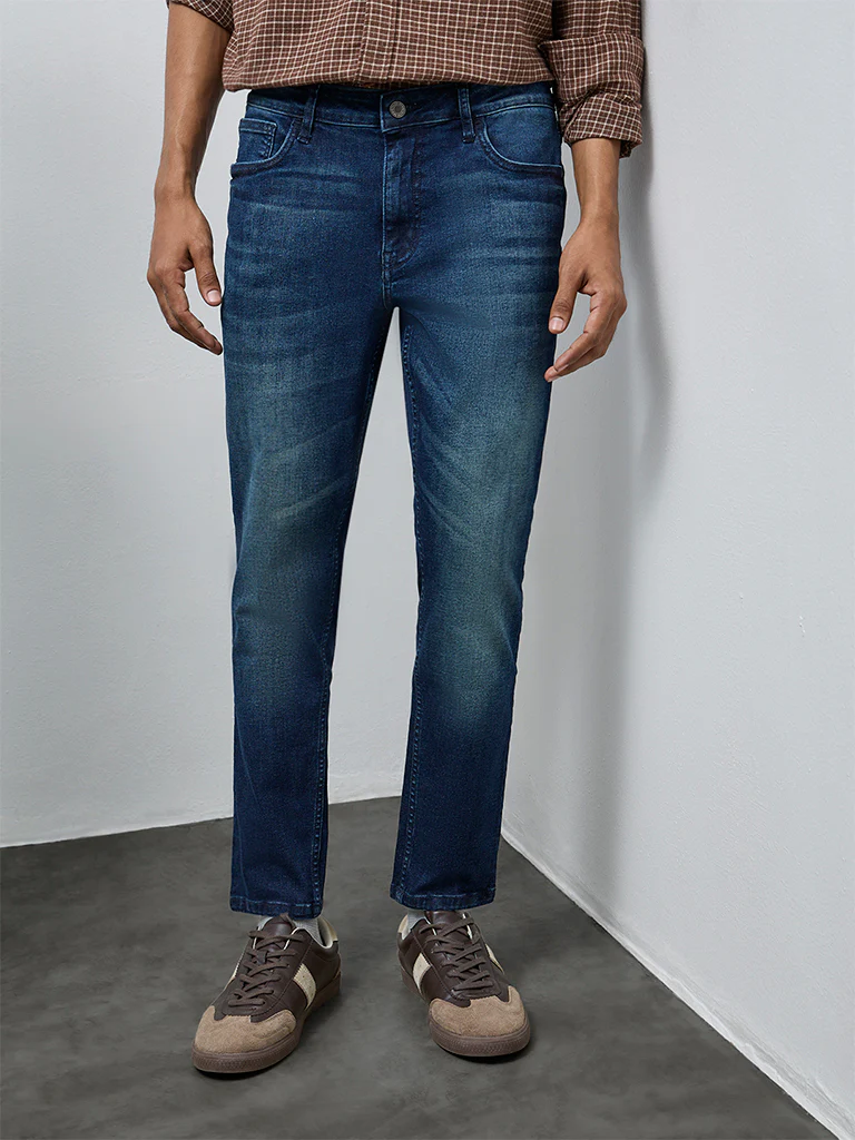 Nuon Dark Blue Faded Slim-Fit Mid-Rise Jeans - Image 2
