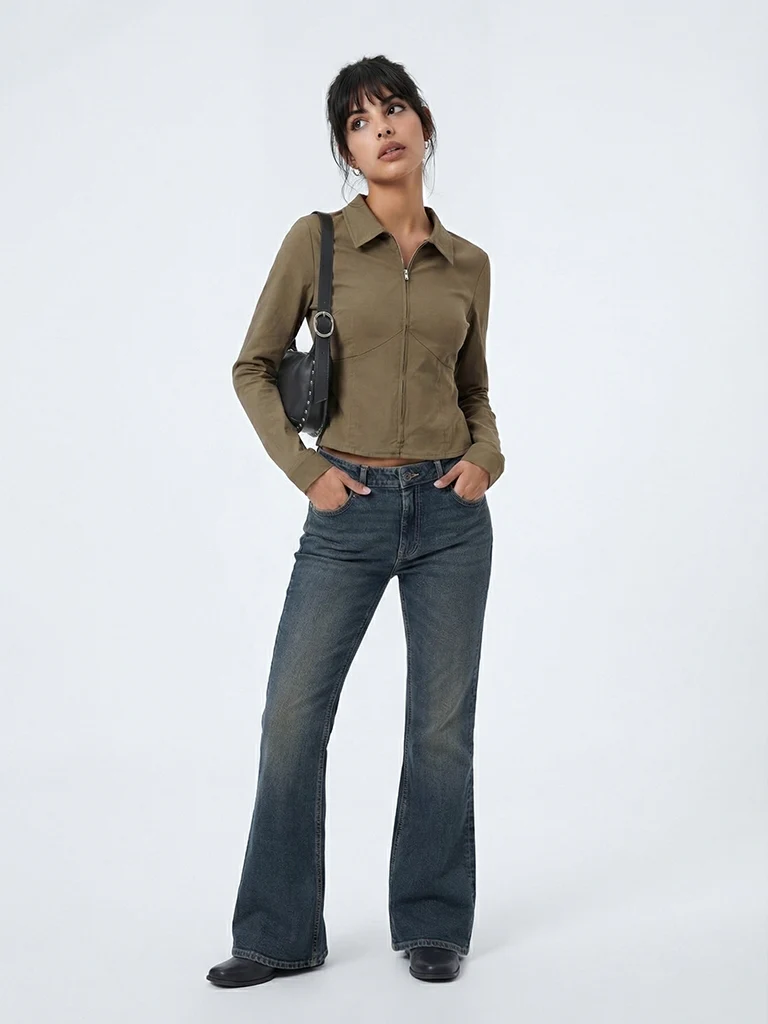 Nuon Dark Blue High-Rise Bootcut Jeans