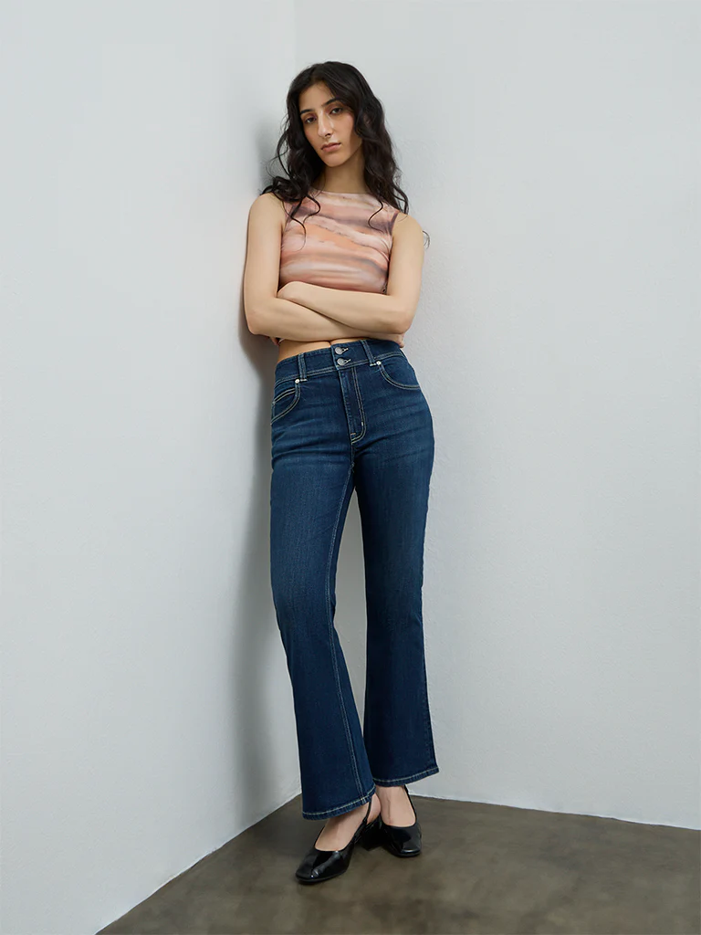 Nuon Dark Blue High-Rise Bootcut Jeans