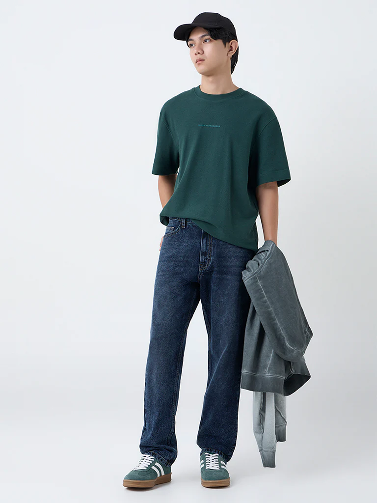 Nuon Dark Blue Relaxed-Fit Mid-Rise Jeans