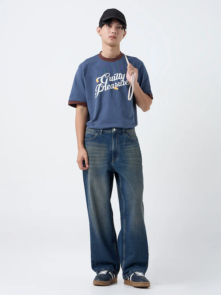 Nuon Dark Blue Relaxed-Fit Mid-Rise Jeans