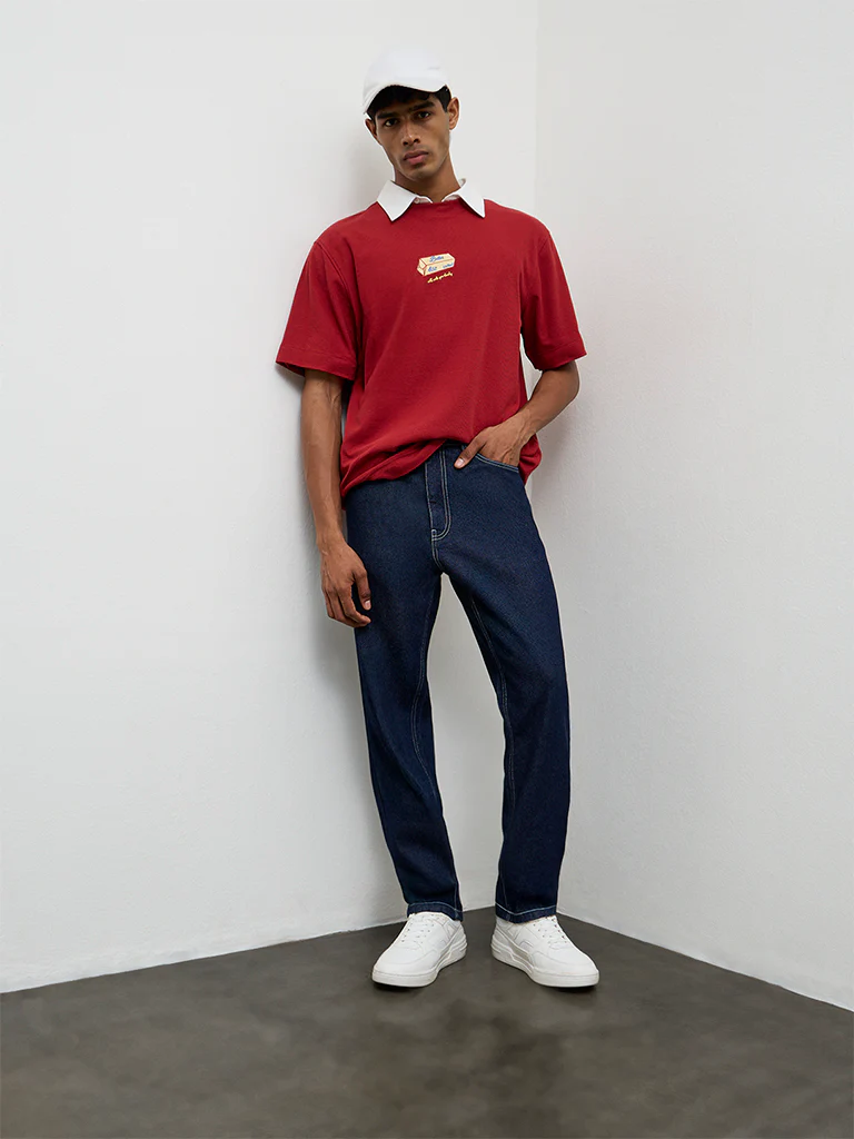 Nuon Dark Blue Relaxed-Fit Mid-Rise Jeans
