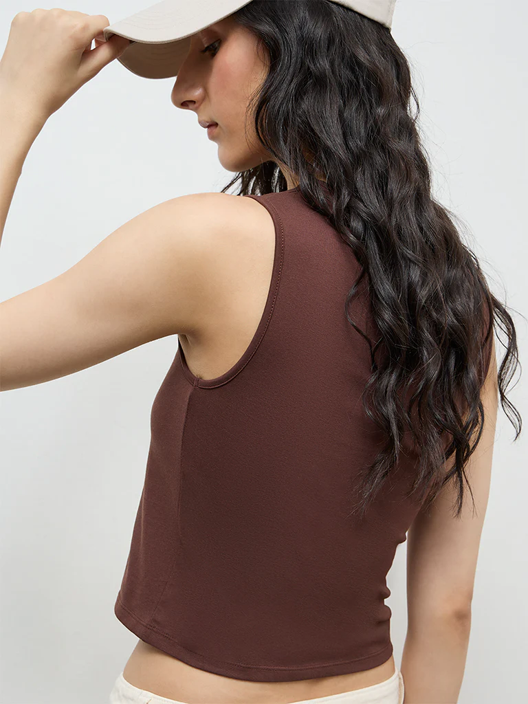 Nuon Dark Brown Cotton-Blend Top - Image 4