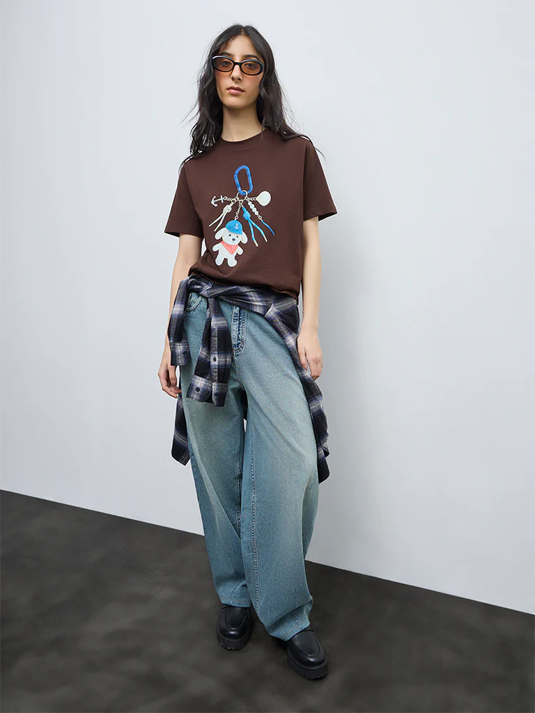 Nuon Dark Brown Graphic Cotton T-Shirt - Image 2