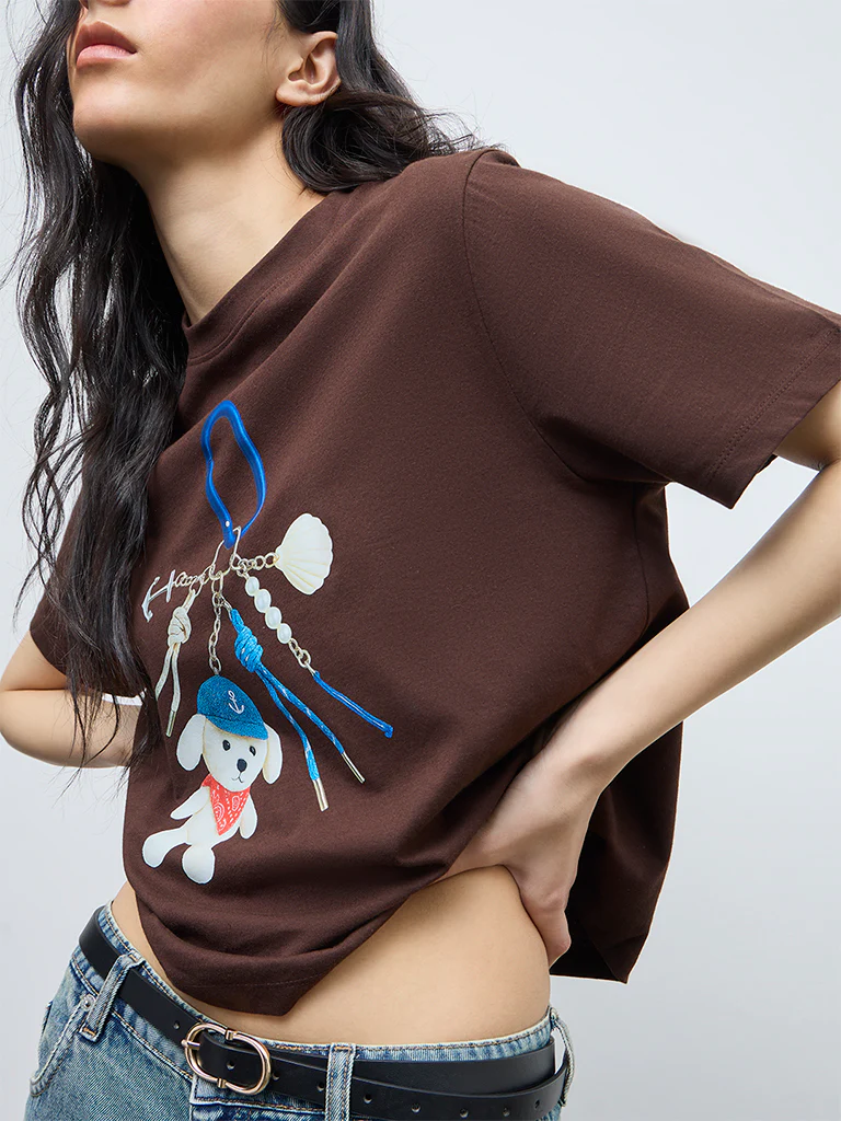 Nuon Dark Brown Graphic Cotton T-Shirt - Image 3