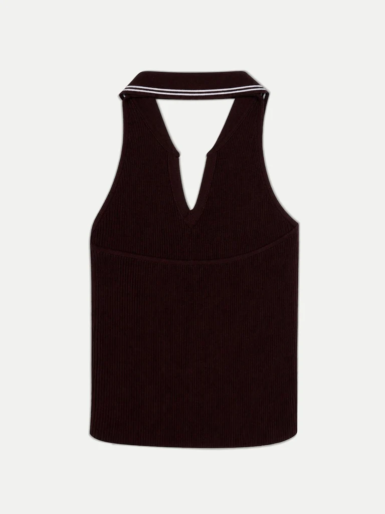 Nuon Dark Brown Ribbed Halter-Neck Top - Image 6