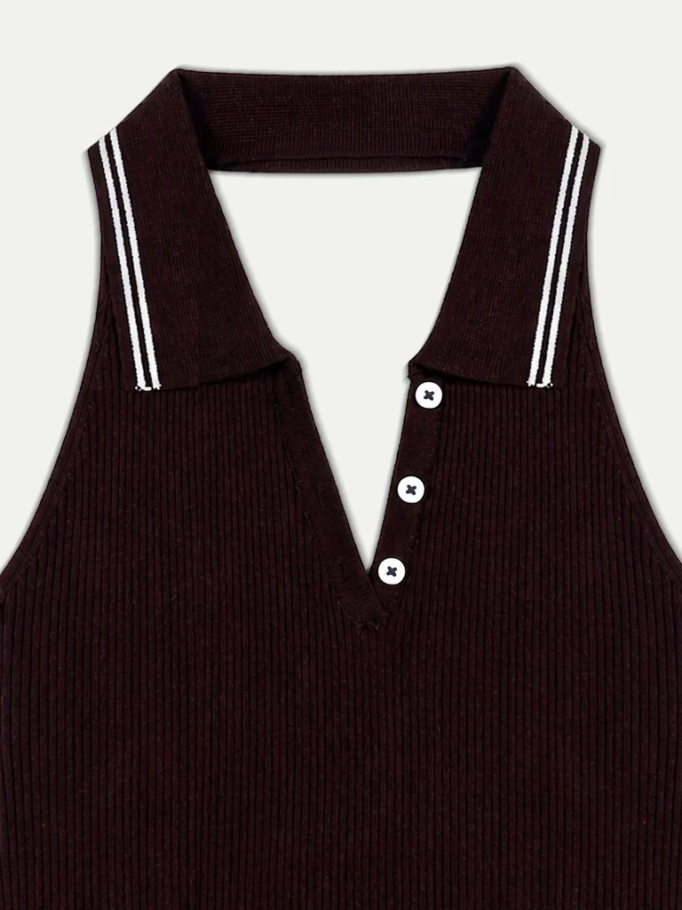 Nuon Dark Brown Ribbed Halter-Neck Top - Image 7