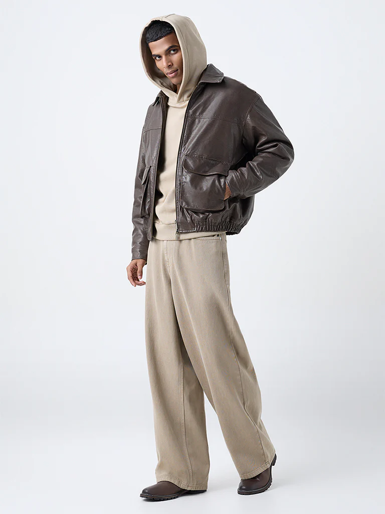 Nuon Dark Brown Solid Relaxed-Fit Jacket - Image 2