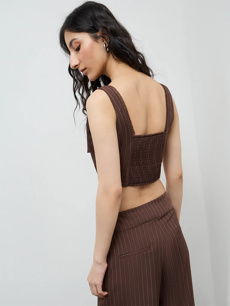 Nuon Dark Brown Striped Printed Top - Image 4