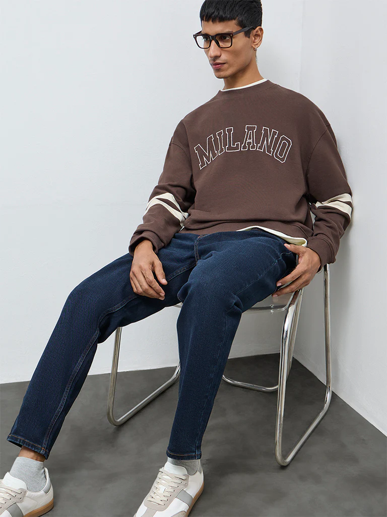 Nuon Dark Brown Text Design Cotton Sweatshirt - Image 2