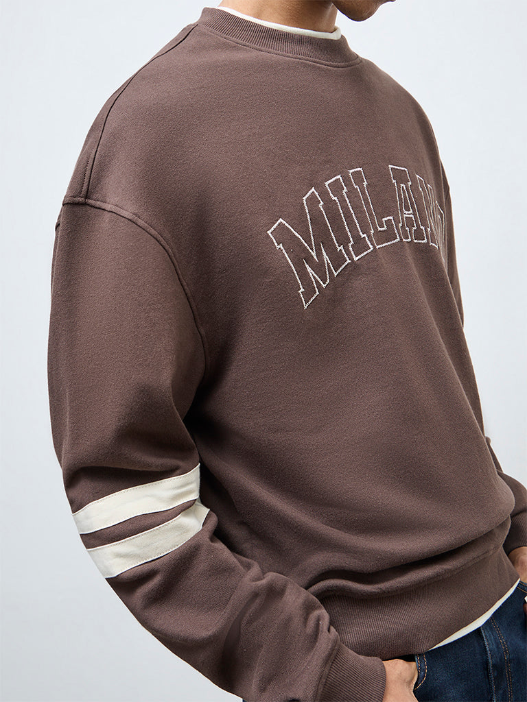Nuon Dark Brown Text Design Cotton Sweatshirt - Image 3