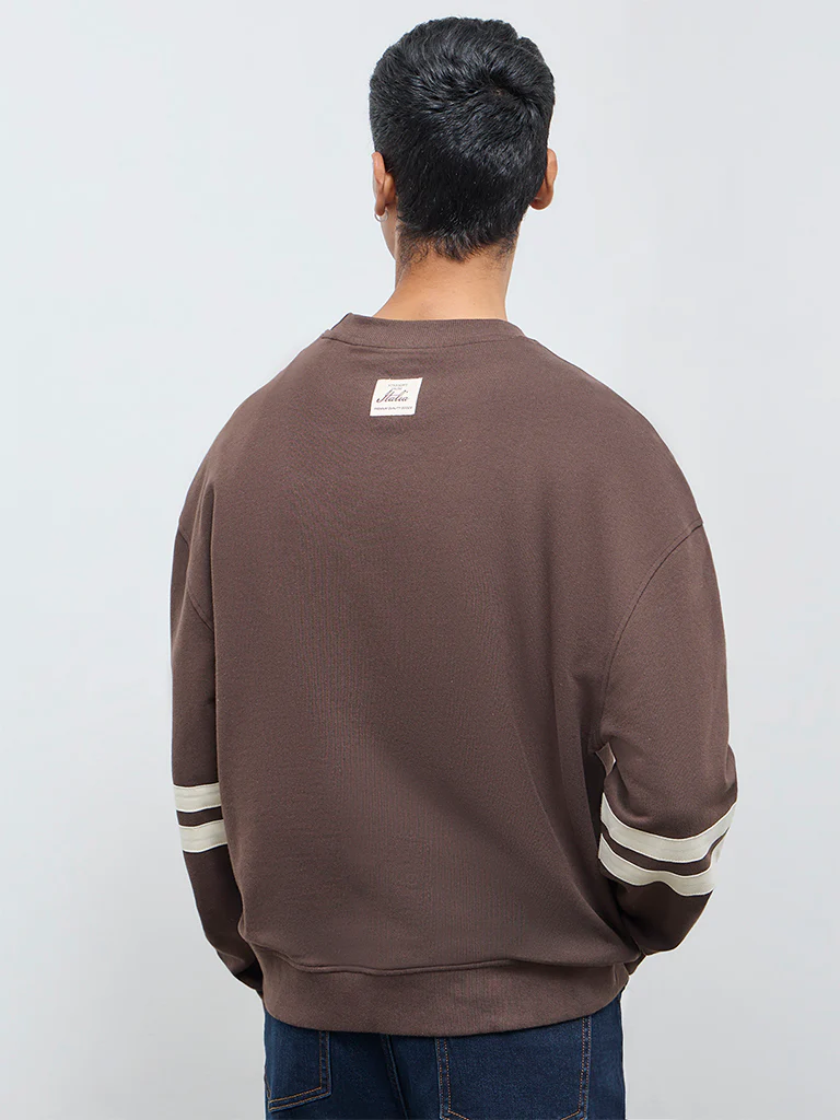 Nuon Dark Brown Text Design Cotton Sweatshirt - Image 4