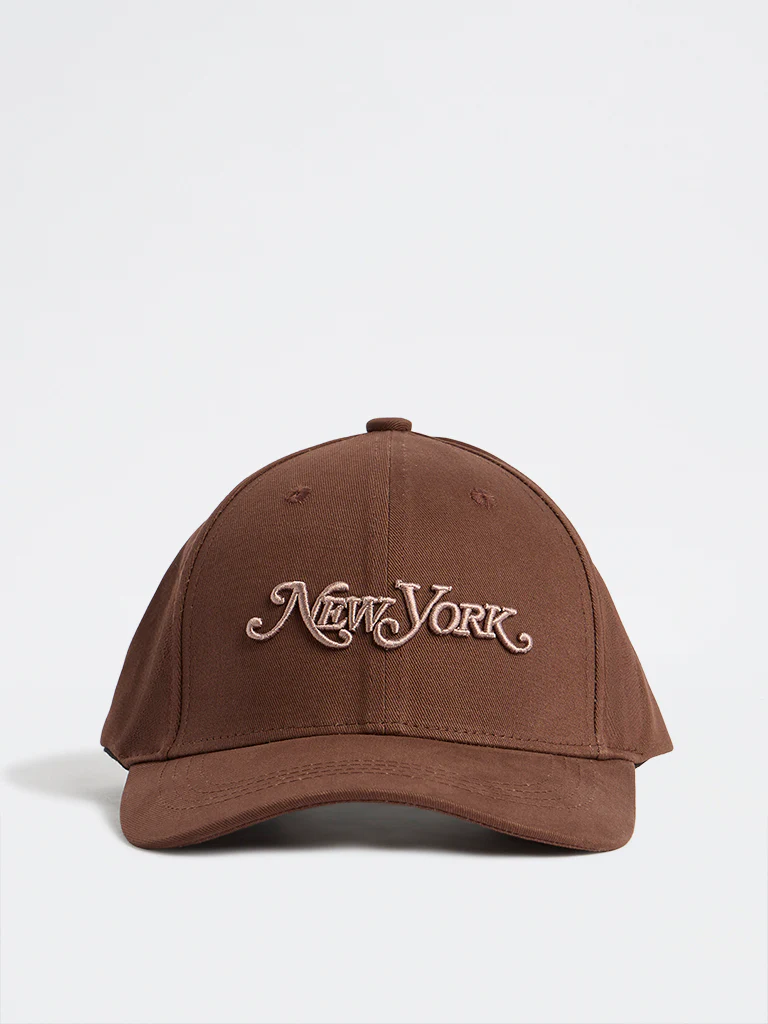 Nuon Dark Brown Text Embroidered Baseball Cap