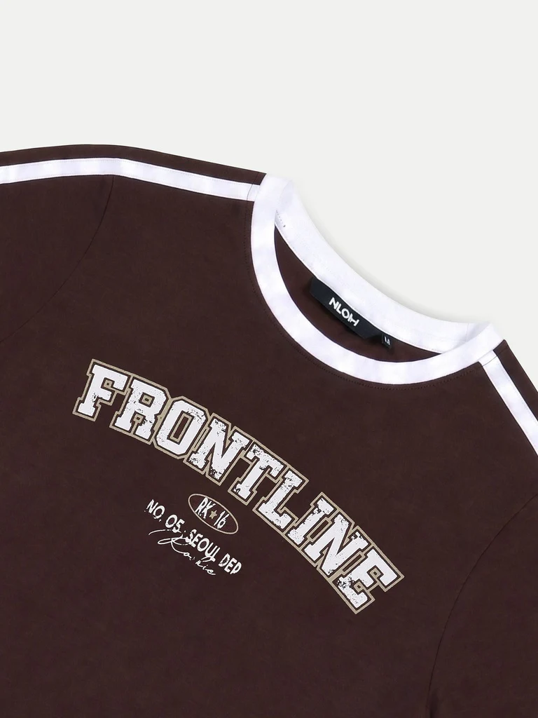 Nuon Dark Brown Text-Printed Cotton T-Shirt - Image 7
