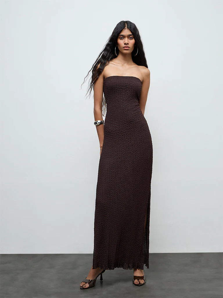Nuon Dark Brown Textured Bodycon Dress