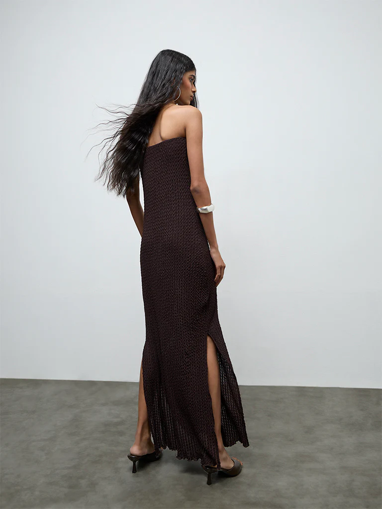 Nuon Dark Brown Textured Bodycon Dress - Image 4
