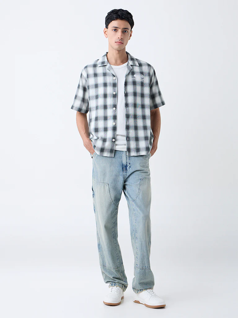 Nuon Dark Green Checkered Relaxed-Fit Cotton Shirt - Image 3