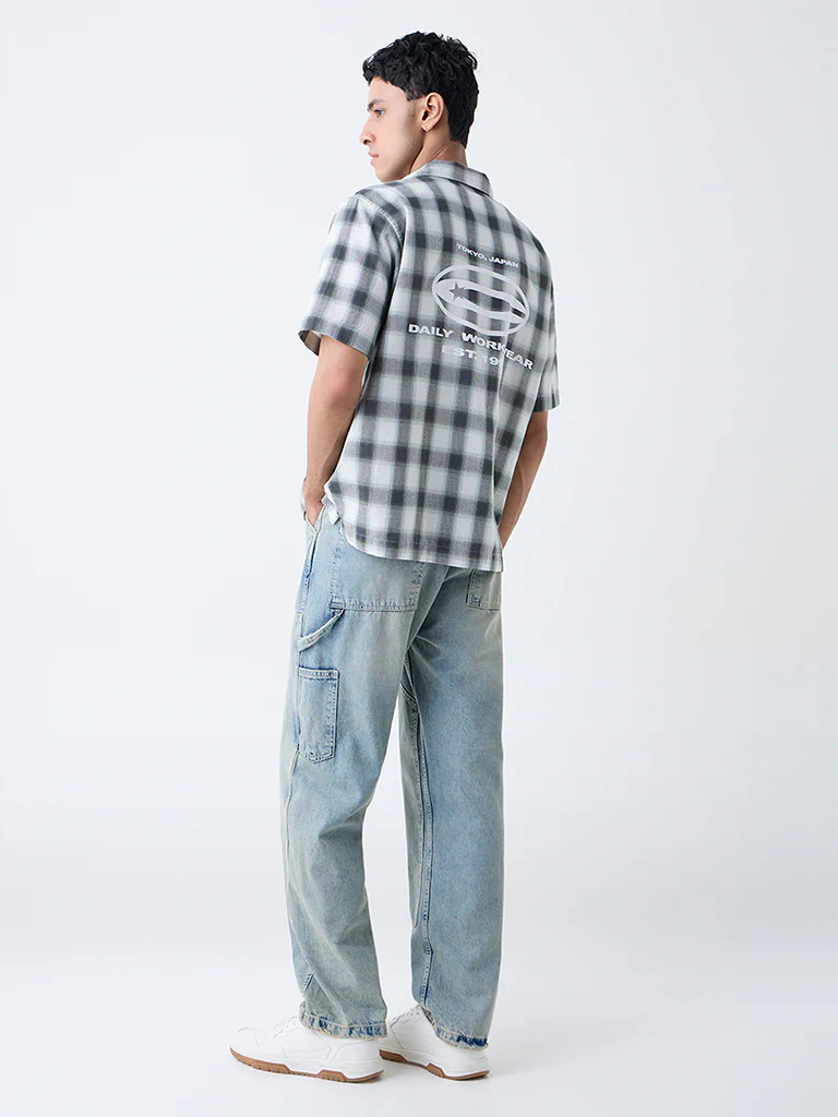 Nuon Dark Green Checkered Relaxed-Fit Cotton Shirt - Image 5