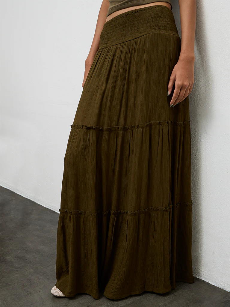Nuon Dark Olive High-Rise Tiered Skirt - Image 2