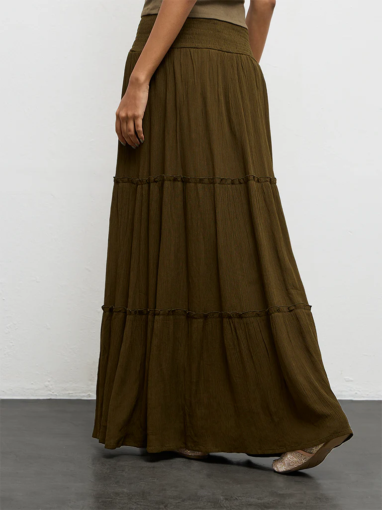 Nuon Dark Olive High-Rise Tiered Skirt - Image 4